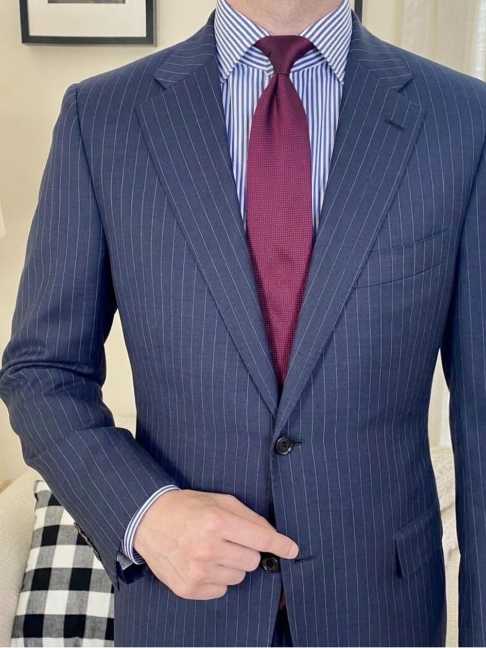 Kiton Lightweight Wool Blue Stripe Blazer | 44
